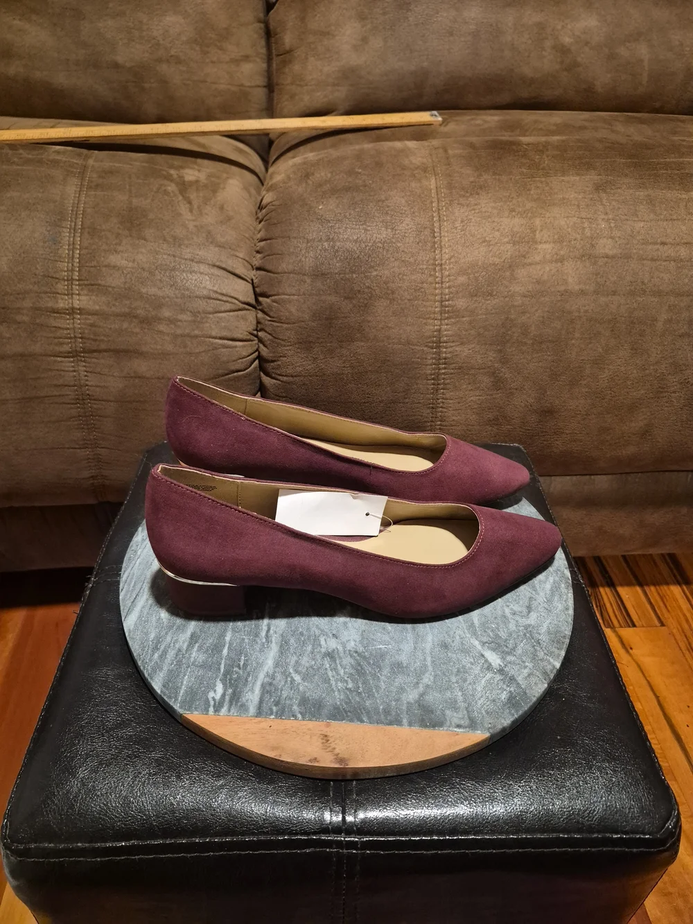 Ann Taylor Factory Women's Burgundy Textile Pointed Toe Block Heel Pumps 8
